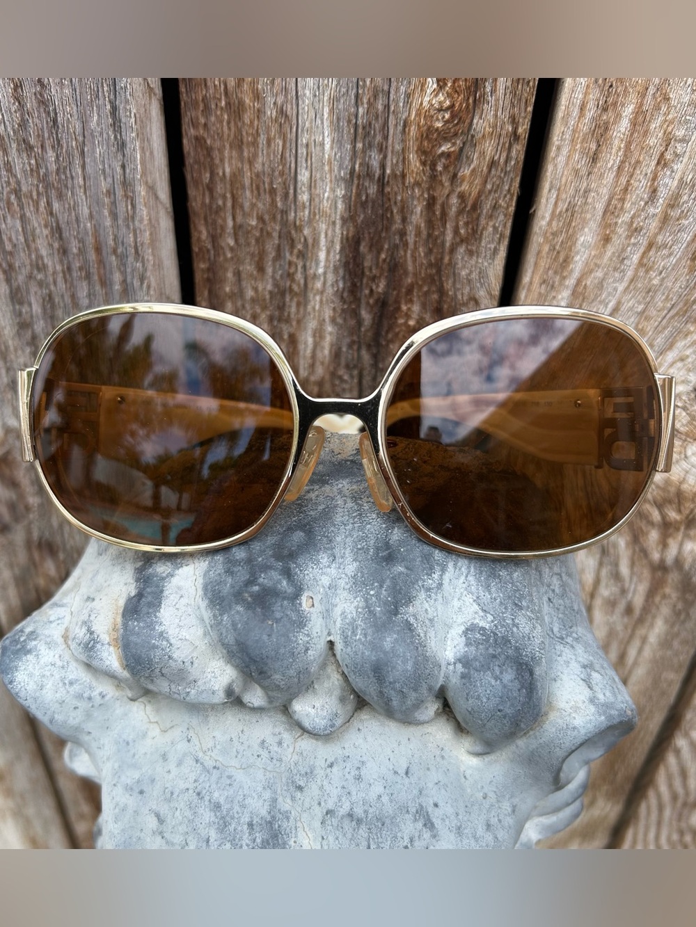 Fendi Vintage Sunglasses Brown Cream Tortoise Shell Gold Frame - Picture 11 of 16